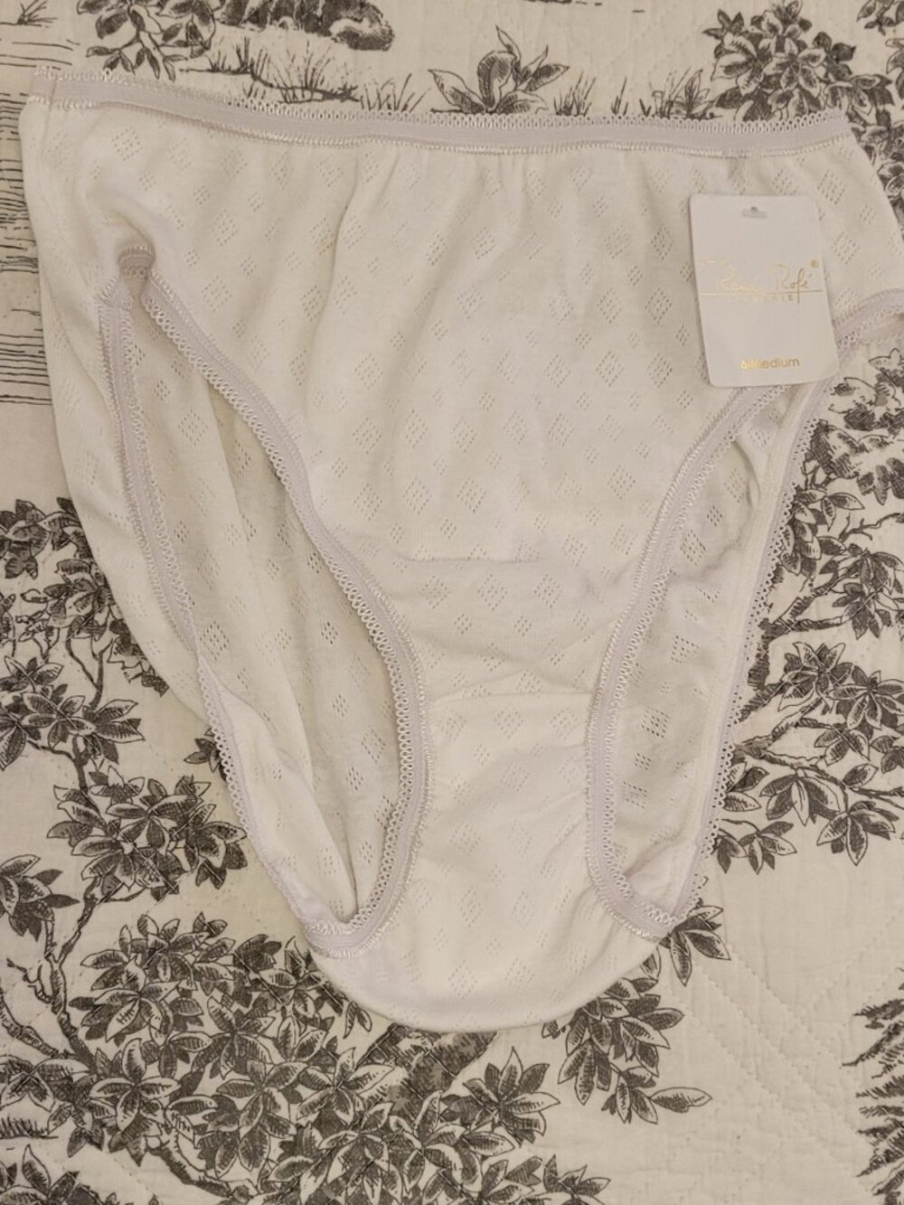 Rene Rofe White Cotton Panties High Cut Leg Mid Rise Waist Size 6/Med NWT